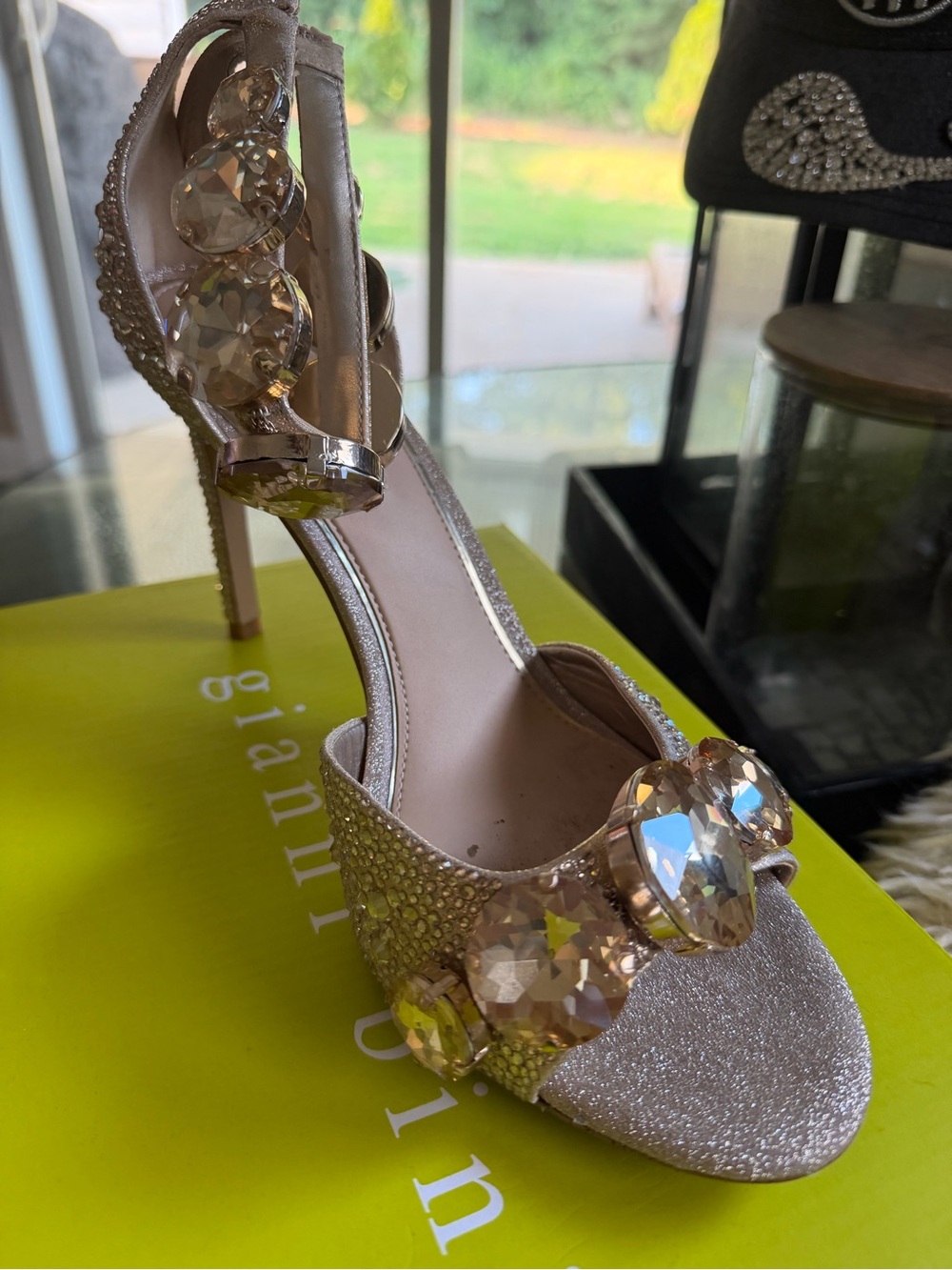 Gianni Bini Champagne Glitter Crystal Ankle-Strap Stiletto - Picture 1 of 3